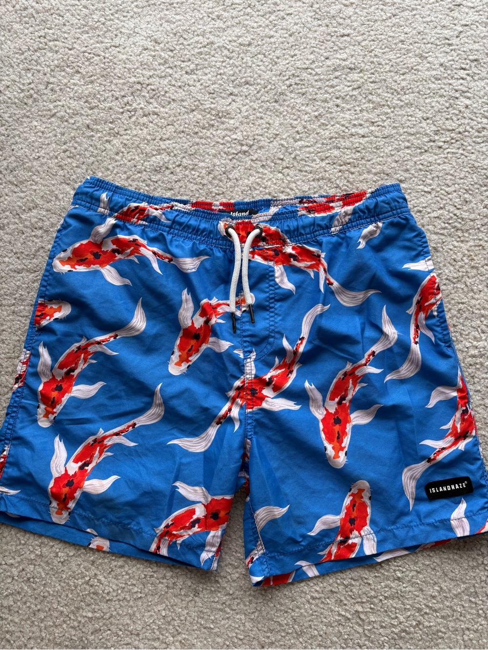 Island Haze Men's Medium Koi Fish Print Swim Trunks Board Shorts Blue M 5" Insea